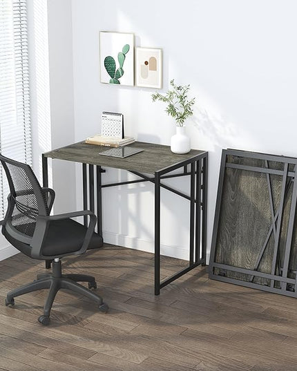 32 inch Small Folding Desk, Writing Gaming Computer Camping Desk for Small Spaces, No Assembly Required Home Office Desk, Black Oak - LeafyLoom
