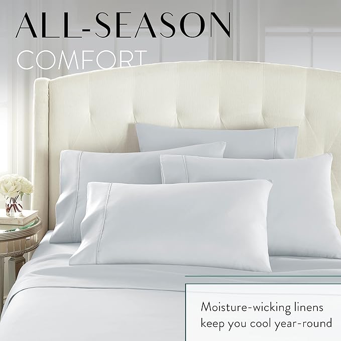 Danjor Linens Full Size Sheets Set - 6 Piece Set Including 4 Pillowcases- Deep Pockets - Breathable, Soft Bed Sheets - Wrinkle Free - Machine Washable - Ice Blue Bed Sheets - 6 pc - LeafyLoom