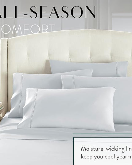 Danjor Linens Twin Sheets Set - Hotel Luxury Essential Bedding - 4 pc Soft Bedding & Pillowcases Set with Deep Pockets - Breathable Bed Sheets, Wrinkle Free - Ice Blue Sheets - LeafyLoom