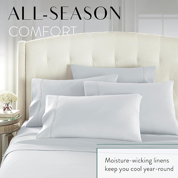 Danjor Linens Twin Sheets Set - Hotel Luxury Essential Bedding - 4 pc Soft Bedding & Pillowcases Set with Deep Pockets - Breathable Bed Sheets, Wrinkle Free - Ice Blue Sheets - LeafyLoom