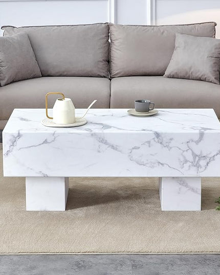 NicBex Dining Table Kitchen Table Contemporary Coffee Table Has Patterns Modern Rectangular Table for Living Rooms Meeting Rooms Banquet Hall, White - LeafyLoom