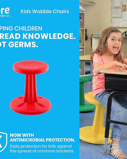 Kore Kids Junior Wobble Chair - Flexible Seating Stool for Classroom, Elementary School, ADD/ADHD - Made in The USA - Junior- Age 8-9, Grade 3-4, Red (16in) - LeafyLoom