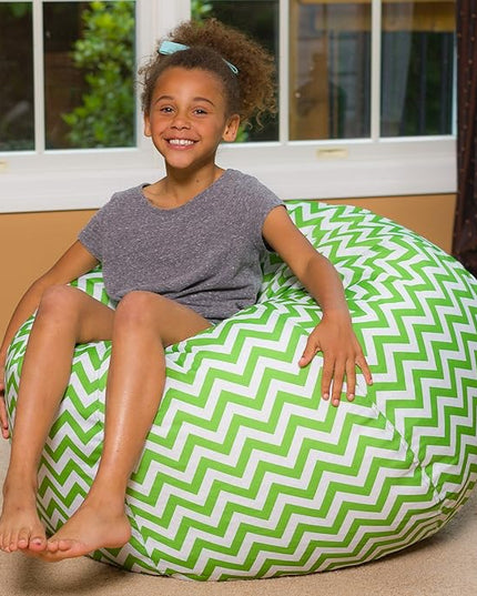 Posh Beanbags Bean Bag Chair, Large-38in, Pattern Chevron Green and White - LeafyLoom