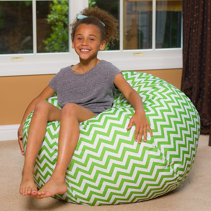 Posh Beanbags Bean Bag Chair, Large-38in, Pattern Chevron Green and White - LeafyLoom