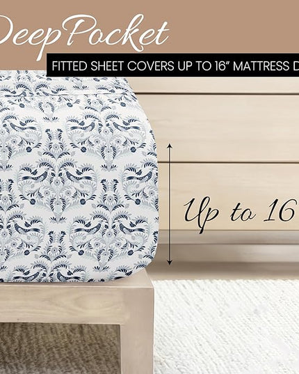 Linen Market 4 Piece Queen Bedding Sheet Set (Navy Blue Floral) - Sleep Better Than Ever with These Ultra-Soft & Cooling Bed Sheets for Your Queen Size Bed - Deep Pocket Fits 16" Mattress - LeafyLoom