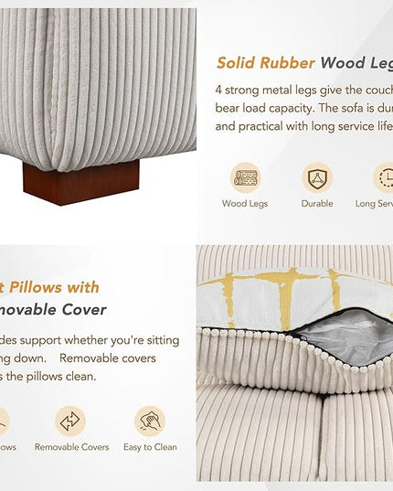 Oversized 4 Seaters Corduroy Upholstery Modular Cloud Sectional Sofa Couch,Modern Living Room Deep Seat Upholstered TV Sofa&Couch with 4PCS Pillows and Rubber Wood Legs for Home Apartment - LeafyLoom