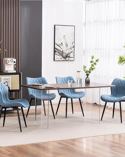 YOUNIKE Dining Chairs Set of 2 Upholstered Faux Leather Dining Room Chairs, Modern Kitchen Chairs Living Room Bedroom Side Chairs with Wide Curved Back and Adjustable Metal Legs, Blue - LeafyLoom