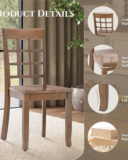 COLAMY Wooden Dining Chairs Set of 6, Nine-Square High Back Kitchen Side Chair, Farmhouse Dining Chairs for Kitchen and Dining Room, Light Brown - LeafyLoom