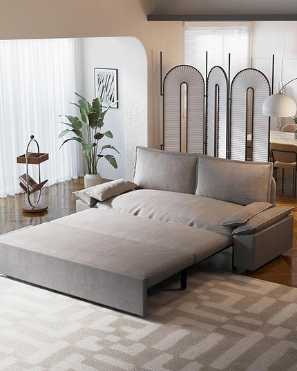 3 in 1 Oversized Love Seat Sofá Convertible Queen Size Sofabed with 2 Lumbar Pillows, Loveseat Sofa W/Pull Out Sleeper Couch Bed for Home,Office,Apartment,RV Living Room, 70.1", Grey - LeafyLoom