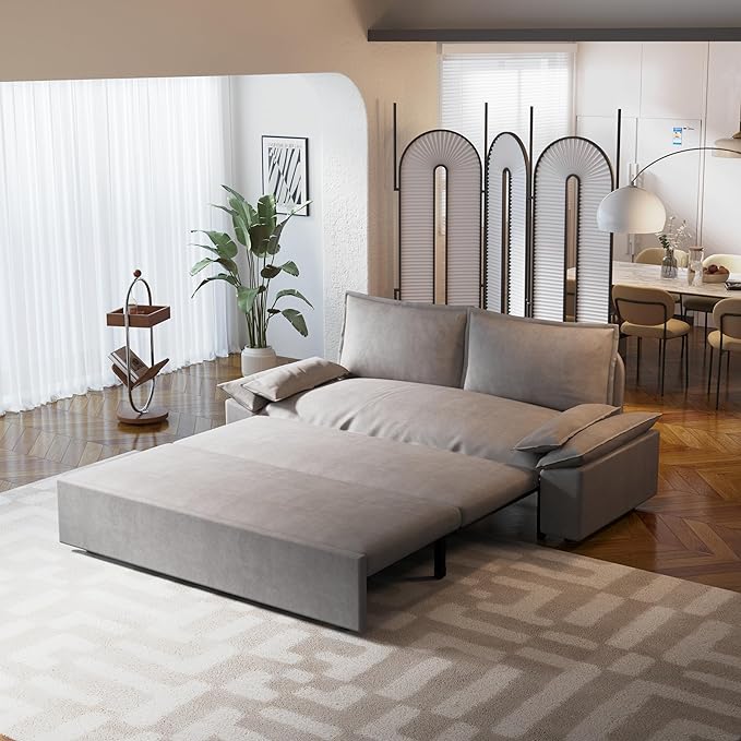 3 in 1 Oversized Love Seat Sofá Convertible Queen Size Sofabed with 2 Lumbar Pillows, Loveseat Sofa W/Pull Out Sleeper Couch Bed for Home,Office,Apartment,RV Living Room, 70.1", Grey - LeafyLoom