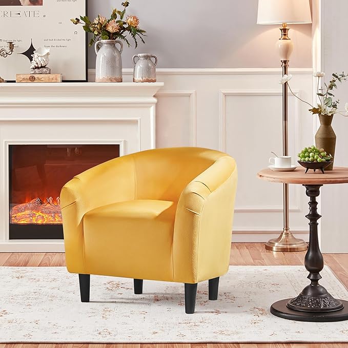 Yaheetech Yellow Chair, Accent Chair for Bedroom, Armchair for Living Room, Velvet Fabric Club Chair with Soft Padded Seat and Sturdy Legs for Bedroom Waiting Room, Yellow - LeafyLoom