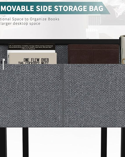 SMUG Computer Desk 32 Inch Home Office Writing Wood Storage Bag & Headphone Hook Small Spaces Simple Bedroom Work Study Kids Table, Black - LeafyLoom