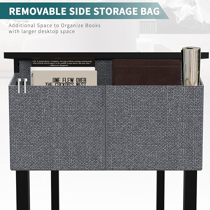 SMUG Computer Desk 40 Inch Home Office Writing Wood Storage Bag & Headphone Hook Small Spaces Simple Bedroom Work Study Kids Table, Black - LeafyLoom