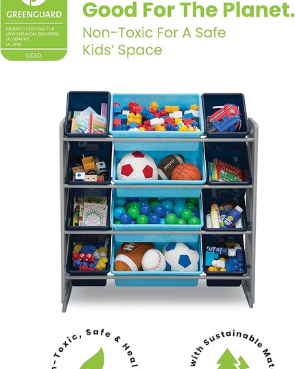 Delta Children Kids Toy Storage Organizer with 12 Plastic Bins - Greenguard Gold Certified, Grey/Blue - LeafyLoom