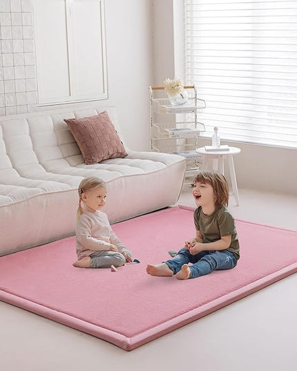 Faux Rabbit Fur Rug - 1.18" Thick Soft Fluffy Area Rug, Non-Slip Memory Foam Crawling Mat, Light Pink, 59"x59" - LeafyLoom