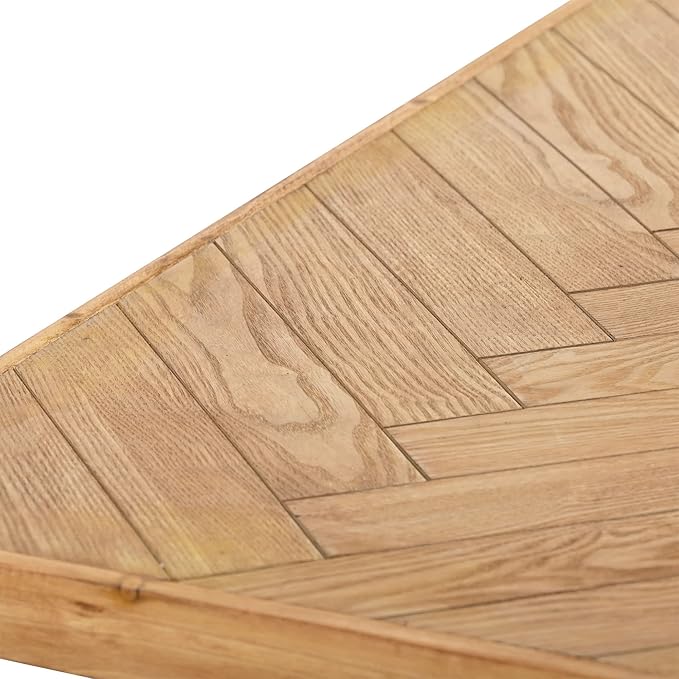 Modern Wood Coffee Table, 1.9 "thickness Coffee Table for Living Room Chevron Pattern & Metal Hairpin Legs - LeafyLoom