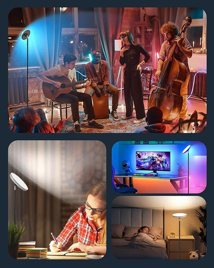 42W Floor Lamp, 3700LM Super Bright Standing Lamp with Side Light & Timer, Tall Lamp with Remote & Touch Control, 2700K-6500K Dimmable Torchiere Floor Lamp for Living Room, Office (Black) - LeafyLoom