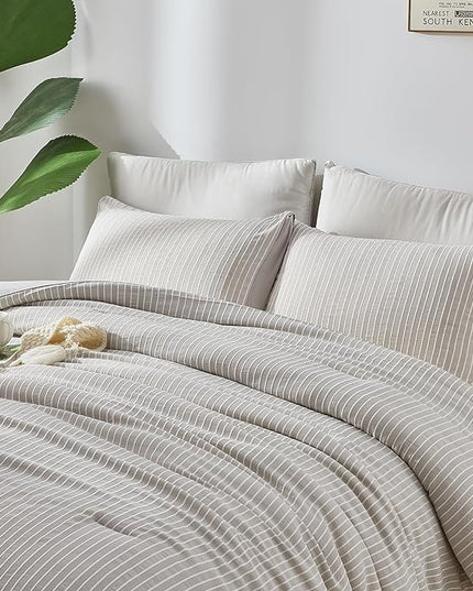 ENCOFT Light Grey King Comforter Set, 3 Piece Soft Microfiber Lightweight Bedding with Comforter, Grey and White Striped Comforter King Bed for All Seasons, with 2 Pillowcases, 104" x 90" - LeafyLoom