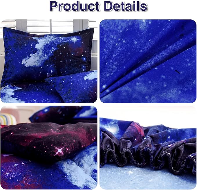 A Nice Night Galaxy 6Pcs Bedding Sets Outer Space Comforter Bed in a Bag 3D Printed Quilt,for Children Boy Girl Teen Kids,Twin 6Pcs - LeafyLoom
