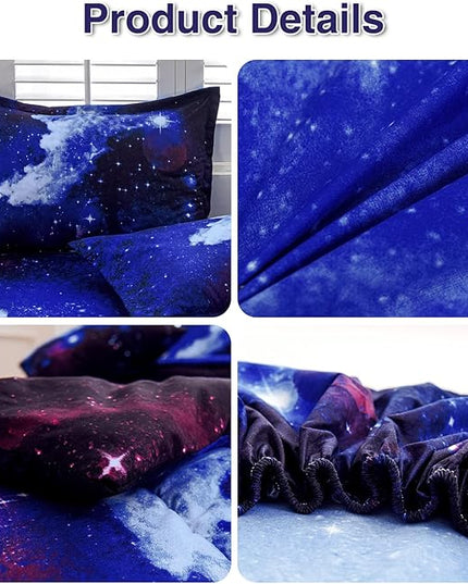 A Nice Night Galaxy 6Pcs Bedding Sets Outer Space Comforter Bed in a Bag 3D Printed Quilt,for Children Boy Girl Teen Kids,Full 6Pcs - LeafyLoom