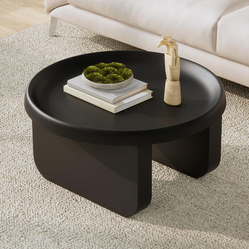 Round Coffee Table,Modern Coffee Table,Unique Circle Coffee Tables,Metal Center Table for Living Room (Black, 29.5 x 16.5) LeafyLoom