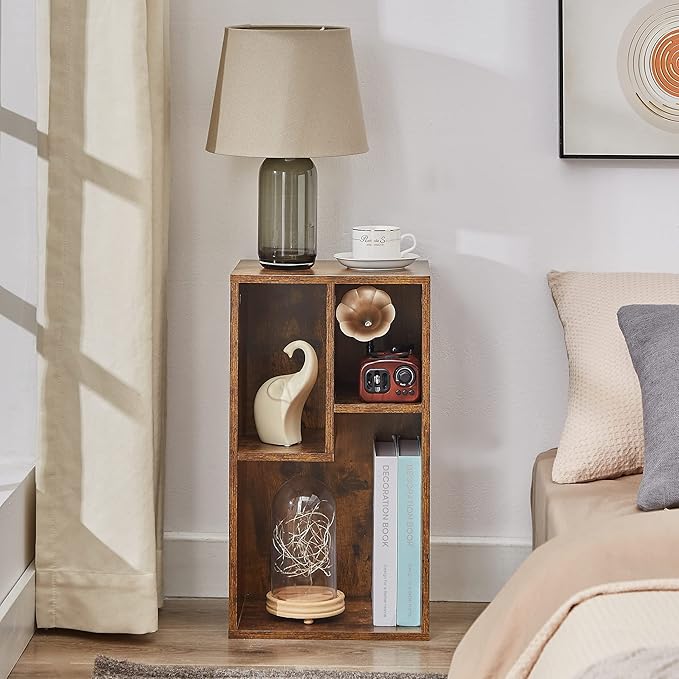 VECELO 3-Cube Open Bookcase, Small Bookshelf with Height Difference Shelves for Most Books, Horizontal Available, 2-Tier Storage Organizer for Home Office, Living Room, Rustic Brown - LeafyLoom
