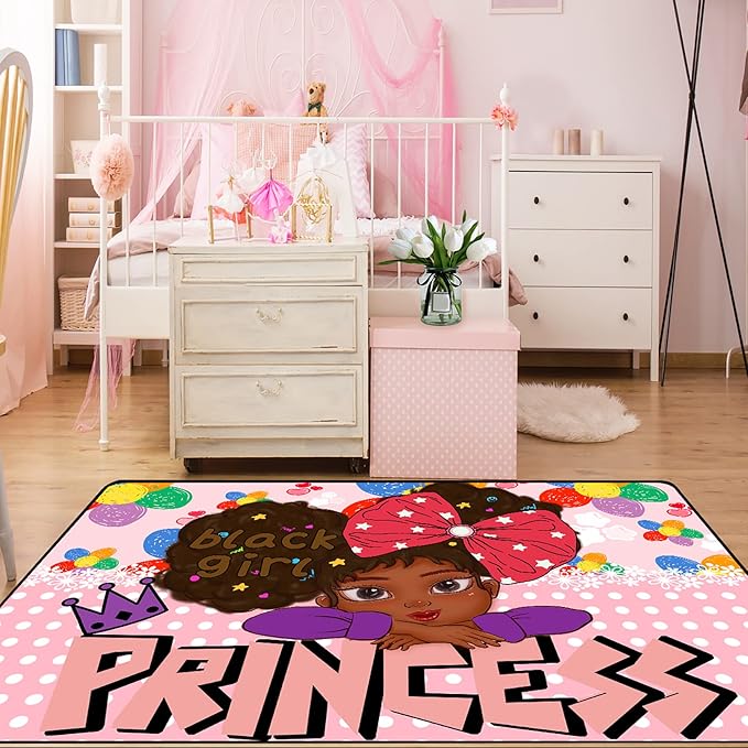 African American Black Girl Rugs for Bedroom Black Girl Area Rug Princess Room Decor for Girls room Teen Room Decor Black Girls Kids Room Decor, Pink, 3'×4' - LeafyLoom