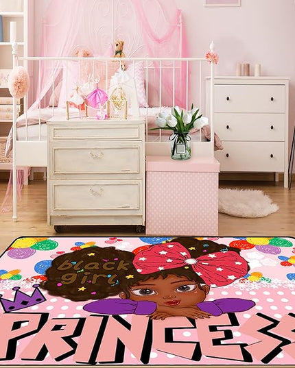 African American Black Girl Rugs for Bedroom Black Girl Area Rug Princess Room Decor for Girls Bedroom Teen Room Decor for Girls room Black Girls Kids Room Decor, Pink, 4'×5 - LeafyLoom