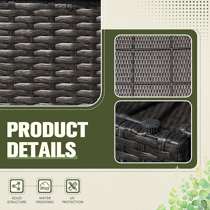 Greesum 2 Piece Patio Conversation Set Wicker Rattan Furniture Outdoor Sofa with Cushions,Pillows and Glass Table for Porch,Lawn and Yard, Red - LeafyLoom