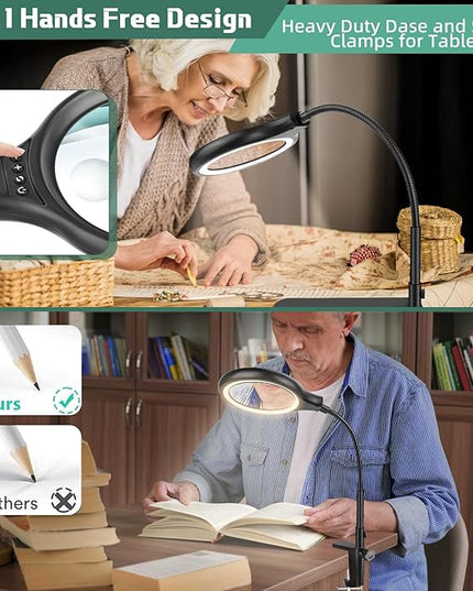NZQXJXZ Large 2-in-1 Magnifying Glass with 72 LEDs Light and Stand 20X 10X Magnifying Lamp with Large Base and Clamp, 3 Color Modes and 10 Stepless Dimmable, Hands Free Desk Magnifier for Close Work - LeafyLoom