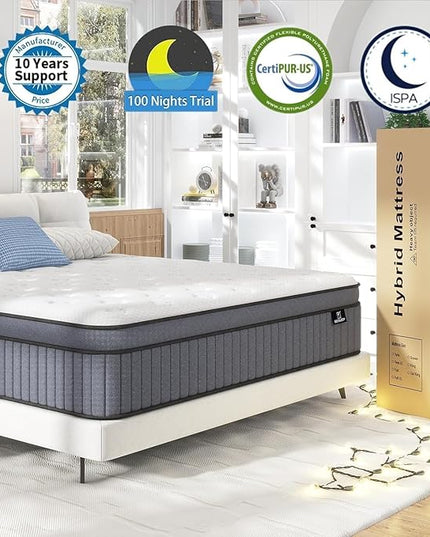 Queen Mattress - Upgrade Strengthen - 14 Inch Firm Hybrid Queen Size Mattresses in a Box, Mattress Queen Size With Memory Foam and Independent Pocket Springs, Strong Edge Support, Release Pressure - LeafyLoom