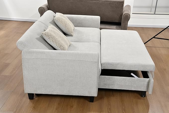 Queen Size Loveseat Sleeper Sofa,3 in 1 Soft Linen Upholstered Oversized Convertible Love Seat Sofabed cum Daybed W/Pull Out Sleep Couch Bed and USB Charging Ports for Living Space, 77.5", Grey - LeafyLoom