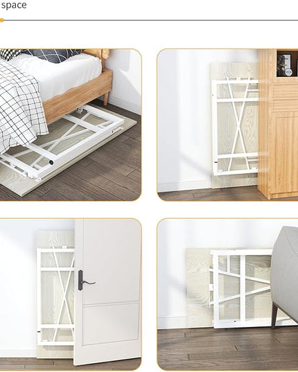 47 inch Folding Desk, Writing Gaming Computer Camping Table, No Assembly Required Home Office Desk, Natural and White - LeafyLoom