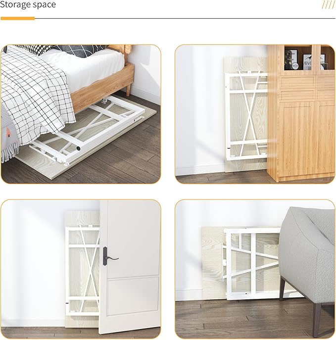 47 inch Folding Desk, Writing Gaming Computer Camping Table, No Assembly Required Home Office Desk, Natural and White - LeafyLoom