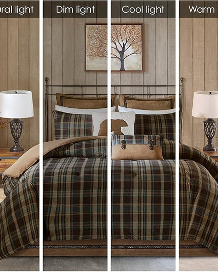 Woolrich Rustic Lodge Cabin Comforter Set - All Season Down Alternative Warm Bedding Layer and Matching Shams, Oversized Queen, Hadley Plaid, Multi - LeafyLoom