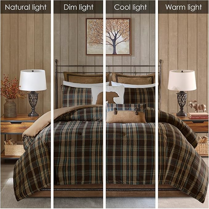 Woolrich Rustic Lodge Cabin Comforter Set - All Season Down Alternative Warm Bedding Layer and Matching Shams, Oversized Queen, Hadley Plaid, Multi - LeafyLoom