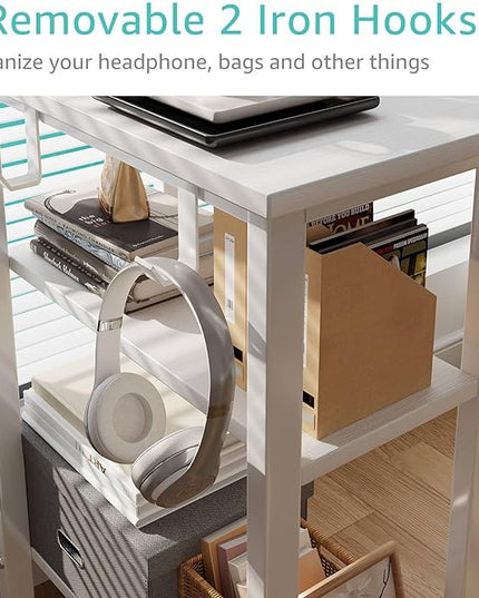 Lufeiya White Computer Desk with Drawers & Storage Shelves, 47 Inch Study Work Writing Desk for Home Office Bedroom, Simple Modern Cute PC Desks Table, White - LeafyLoom