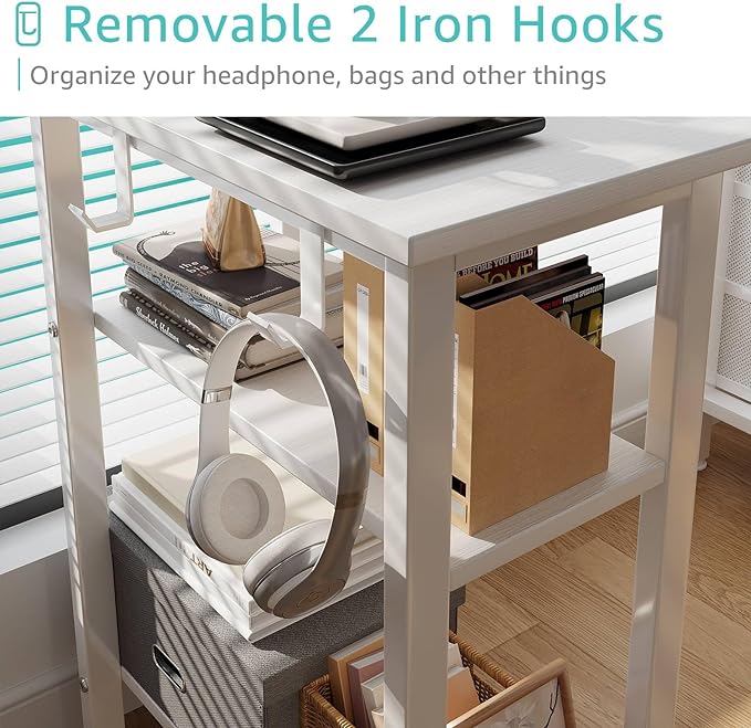 Lufeiya White Computer Desk with Drawers & Storage Shelves, 47 Inch Study Work Writing Desk for Home Office Bedroom, Simple Modern Cute PC Desks Table, White - LeafyLoom