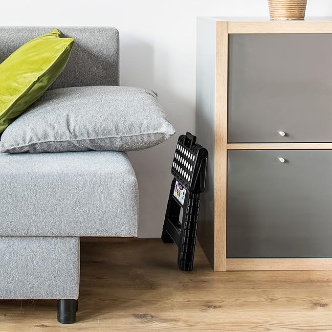 Delxo 9 Inch Folding Step Stool in Black,1 Pack Premium Heavy Duty Foldable Stool for Kids,Portable Collapsible Plastic Step Stool,Non Slip Folding Stools for Kitchen Bathroom Bedroom - LeafyLoom