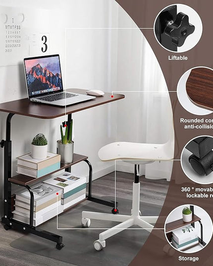 Portable Computer Desk Adjustable Home Office Desk Bedside Universal Movable Table Small Spaces Furniture Storage Convenient Desk Home Office Living Room Sofa Desk Size 15.7 * 31.5 Inch,Pure Brown - LeafyLoom