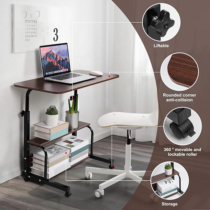 Portable Computer Desk Adjustable Home Office Desk Bedside Universal Movable Table Small Spaces Furniture Storage Convenient Desk Home Office Living Room Sofa Desk Size 15.7 * 31.5 Inch,Pure Brown - LeafyLoom