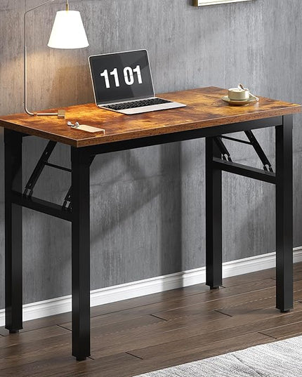Need Small Computer Desk 31.5 inches Folding Table No Assembly Sturdy Small Writing Desk Folding Desk for Small Spaces, Rustic Brown AC5-8040-FB - LeafyLoom