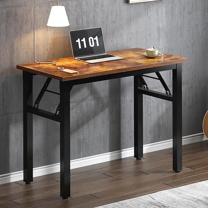 Need Small Computer Desk 31.5 inches Folding Table No Assembly Sturdy Small Writing Desk Folding Desk for Small Spaces, Rustic Brown AC5-8040-FB - LeafyLoom