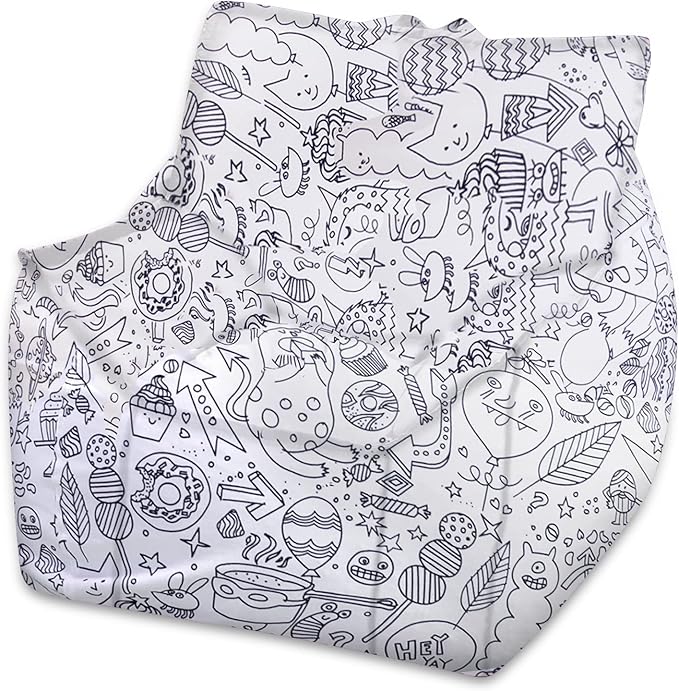 Posh Creations Structured Comfy Bean Bag Chair for Gaming, Reading, and Watching TV, Newport Chair, Canvas Coloring Fabric - Creatures - LeafyLoom