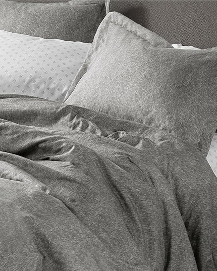 7-Piece King Size Comforter Set with Sheets, Modern Chambray Printed Bed in a Bag Bedding Sets, Grey, includes Fitted Sheet, Flat Sheet, Comforter, 2 Pillowcases & 2 Shams - LeafyLoom