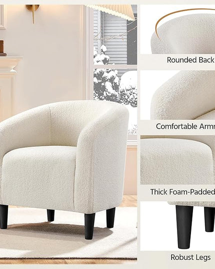 Yaheetech Accent Barrel Chair, Faux Fur Club Chair, Furry Sherpa Elegant and Cozy, Soft Padded Armchair, Suitable for Living Room Bedroom Reception Room Office, Ivory - LeafyLoom