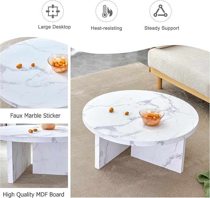 NicBex 31.4Inch Round Dining Table,Mid-Century Modern Kitchen Table with White Patterns Tabletop for 2 to 4,Leisure Coffee Table for Kitchen,Small Space and Living Room,Space-Saving,White - LeafyLoom