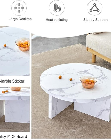 NicBex Modern Round MDF Material Circular Coffee Table with Texture, 31.4 Inch Contemporary Middle Table Modern Tea Table Suitable for Small Spaces, Living Room, White - LeafyLoom