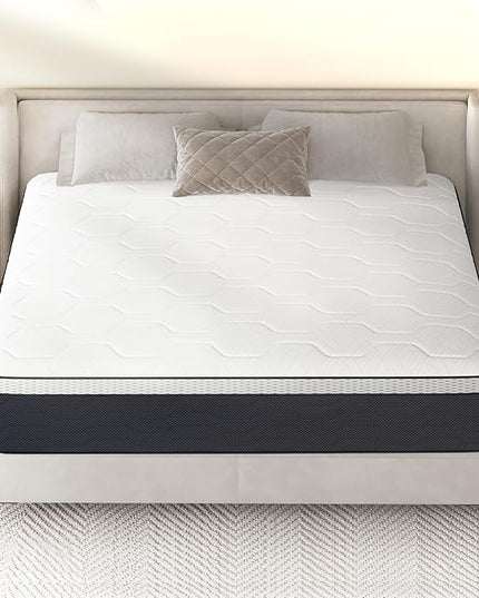 Hybrid Full Mattress 12 Inch, Full Size Spring Gel Memory Foam Mattress, Medium Firm Full Mattresses in a Box, Hybrid Coil Innerspring Mattress for Adjustable Bed Frame, White Grey - LeafyLoom
