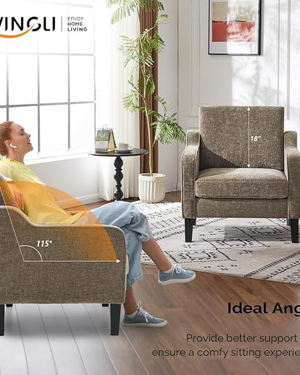 VINGLI Accent Chairs Set of 2 Living Room Chairs Light Brown Reading Chair for Bedroom Scooped Arm Chair Mid Century Modern Accent Chairs Upholstered Comfy Chair for Apartment, Waiting Room - LeafyLoom